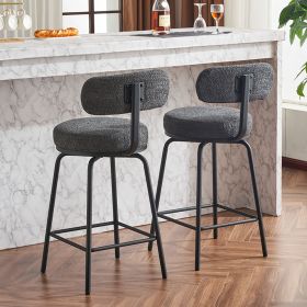 Modern Swivel Bar Stools Set of 2, Boucle Upholstered Counter Height Bar Chairs with Metal Legs & Footrest, 360Â° Swivel Barstools for Kitchen Island