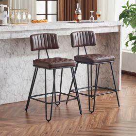 Industrial Bar Stools Set of 2, Counter Height Chairs with PU Leather Upholstery & Metal Frame