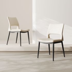 Modern minimalist white PU leather Dining Chairs Set of 2, comfortable backrest design, metal leg support, suitable for restaurants, kitchens