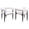 2pc Set Modern U-shaped Backrest Arms Dining Armchairs Black Textured Boucle Upholstered Back Dining Room Kitchen Furniture White Black