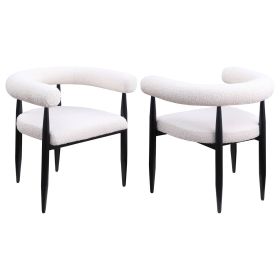 2pc Set Modern U-shaped Backrest Arms Dining Armchairs Black Textured Boucle Upholstered Back Dining Room Kitchen Furniture White Black