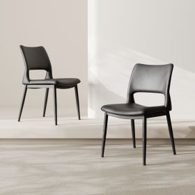 Modern minimalist black PU leather Dining Chairs Set of 2, comfortable backrest design, metal leg support, suitable for restaurants, kitchens