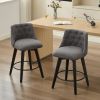 007-Swivel Counter Chairs, Modern Linen Fabric with Button-Tufted Backrest, Stylish Bar Stools, Set of 2 for Bar, Kitchen Island, Dining Room