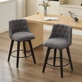 007-Swivel Counter Chairs, Modern Linen Fabric with Button-Tufted Backrest, Stylish Bar Stools, Set of 2 for Bar, Kitchen Island, Dining Room