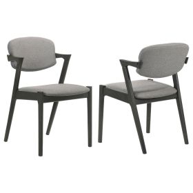 2pc Set Mid-century modern Z-chair Richly toned fabric upholstery Solid hardwood frame Dining Room Kitchen Furniture Brown Gray Finish