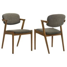 2pc Set Mid-century modern Z-chair Richly toned fabric upholstery Solid hardwood frame Dining Room Kitchen Furniture Brown Dark Walnut Finish