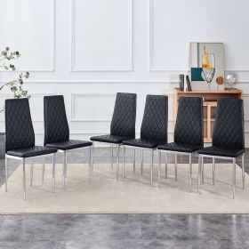 Grid armless high backrest dining chair, black chair and 6-piece set of electroplated metal legs, office chair. Suitable for restaurants, living rooms