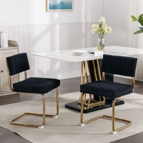 A&A Furniture,Modern Dining Chairs with Corduroy Fabric,Gold Metal Base, Accent Armless Kitchen Chairs with Channel Tufting, Side Chairs, Set of