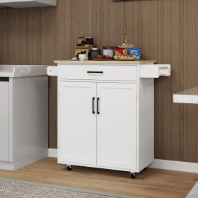 Kitchen island rolling trolley cart with 1 drawer & 2 doors with storage racks & Adjustable Shelves & towel rack & seasoning rack rubber wood tab