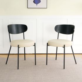Modern kitchen dining chair Bentwood covered with ash veneer Chair back, cream PU dining chair,metal with black powder coated leg chair,