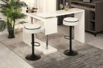 Round Storage Bar Stool Set of 2, Off White Linen Height Adjustable Barstool, 360Â°Counter Height Swivel Stool