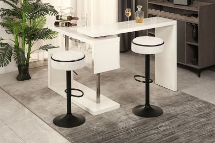 Round Storage Bar Stool Set of 2, Off White Linen Height Adjustable Barstool, 360Â°Counter Height Swivel Stool
