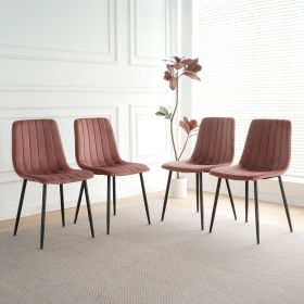 Interior pink velvet dining chair, modern kitchen dining chair with cushion back, upholstered side chair with black coated metal legs