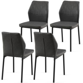Dark Grey PU Leather Dining Chairs Living Room Chair Modern Kitchen Armless Side Chair with Metal Legs(Set of 4)