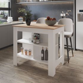 Aztec Kitchen Island in Melamine with Open Storage, Light Pine/white