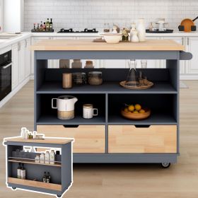 Rolling Kitchen Island with Storage, Two-sided Kitchen island Cart on Wheels with Wood Top, Wine and Spice Rack, Large Kitchen Cart with 2 Drawer