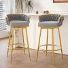 Swivel Counter Height Bar Stools Set of 2,31.5"Bar Height Stools with Hand-Woven Backrest & Gold Metal Legs