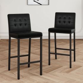 Modern design High stool Metal legs Kitchen Restaurant Black pu bar chair, black spray painted chair legs, suitable for bar Cafe restaurant (set of 2)