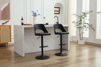 Bar Stools Set of 2 Modern Black PU Counter Height Barstool, High Padded Swivel Adjustable Barstools with Back for Bar Counter and Kitchen Island