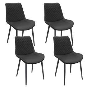 Black PU Leather Dining Chair with Metal Legs, Chequer Upholstered Armless Chair Set of 4 for Kitchen, Restaurant, Living, Meeting Room