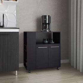 FM FURNITURE Linden Kitchen Cart with Microwave Shelf. Open Storage. and Two-Door Cabinet. Wengue