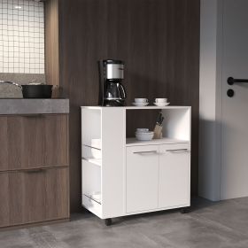Eldon Two-Door Kitchen Base Cabinet Cart with four Shelves, Side Shelves, Cabinet, Kitchen Storage White