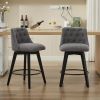 007-Swivel Counter Chairs, Modern Linen Fabric with Button-Tufted Backrest, Stylish Bar Stools, Set of 2 for Bar, Kitchen Island, Dining Room