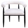 2pc Set Modern U-shaped Backrest Arms Dining Armchairs Black Textured Boucle Upholstered Back Dining Room Kitchen Furniture White Black