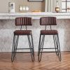 Industrial Bar Stools Set of 2, Counter Height Chairs with PU Leather Upholstery & Metal Frame