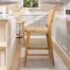 Pierre 26" Farmhouse Saddle Kitchen Island Counter Stool with Back, Sunkissed Beige Leather & Natural Wood