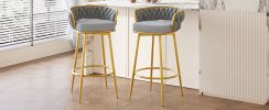 Swivel Counter Height Bar Stools Set of 2,31.5"Bar Height Stools with Hand-Woven Backrest & Gold Metal Legs