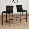 Modern design High stool Metal legs Kitchen Restaurant Black pu bar chair, black spray painted chair legs, suitable for bar Cafe restaurant (set of 2)