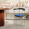 Folding Dining Chair with Modern Design,Chrome Frame with Wood back,Upholstered for Dining Living Room Kitchen Chairs,1pc (Blue-1pc)