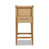 Pierre 26" Farmhouse Saddle Kitchen Island Counter Stool with Back, Sunkissed Beige Leather & Natural Wood