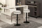 Round Storage Bar Stool Set of 2, Off White Linen Height Adjustable Barstool, 360Â°Counter Height Swivel Stool