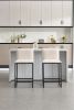 Counter Height Bar Stools Set of 2, Upholstered Linen Bar Chairs, Metal Footrest and Frame for Kitchen,Dining Room-IVORY