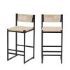 Set of 2 Woven Bar Stools with Backrest Paper Rope Weave Dining Chairs for Kitchen Island (Style B Black & Creamy White)