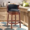Seat height 26'' Cow top Leather Wooden Bar Stools, 360 Degree Swivel Bar Height Chair with Backs for Home Kitchen Counter