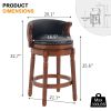 Seat height 26'' Cow top Leather Wooden Bar Stools, 360 Degree Swivel Bar Height Chair with Backs for Home Kitchen Counter