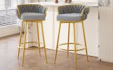 Swivel Counter Height Bar Stools Set of 2,31.5"Bar Height Stools with Hand-Woven Backrest & Gold Metal Legs
