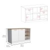Ginger Kitchen Island, Three Open Shelves, Two Cabinets