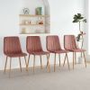 Indoor pink velvet dining chair, modern kitchen dining chair with backrest, upholstered side chair with hot transfer metal legs