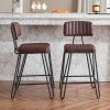 Industrial Bar Stools Set of 2, Counter Height Chairs with PU Leather Upholstery & Metal Frame