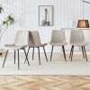 Light gray artificial leather backrest cushion dining chair, black metal legs, curved widened cushion design for more comfort