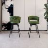 26" Bar Chair Linen Woven Bar Stool Set of 2,Black legs Barstools No Adjustable Kitchen Island Chairs