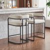 Modern Chenille Bar Stools Set of 2, Upholstered Counter Height Chairs with Metal Frame & Armrests