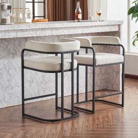 Modern Chenille Bar Stools Set of 2, Upholstered Counter Height Chairs with Metal Frame & Armrests (Color: as Pic)
