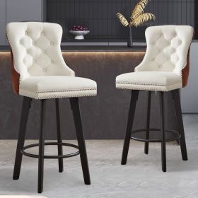 Modern Swivel Bar Stools Velvet Barstools Button Tufted Bar Stools Rivet Trim Bar Stools for Kitchen Island,Bistro (Color: as Pic)