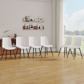 White artificial leather backrest cushion dining chair, black metal legs, curved widened cushion design for more comfort, suitable for restaurants (Color: as Pic)