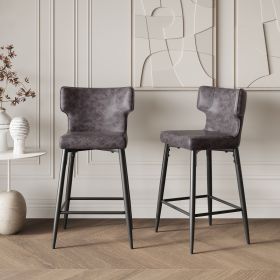 28inch Counter Height Bar Stools Set of 2, Modern Bar Upholstered Chairs with PU Leather, Metal Footrest and Frame for Kitchen Island, Bar Table (Color: as Pic)